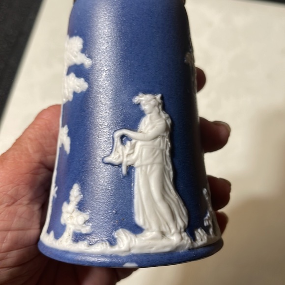 VNTG/Antiquarian German Jasperware Sugar Sifter With Silver Plate Muffineer Top - Picture 4 of 8